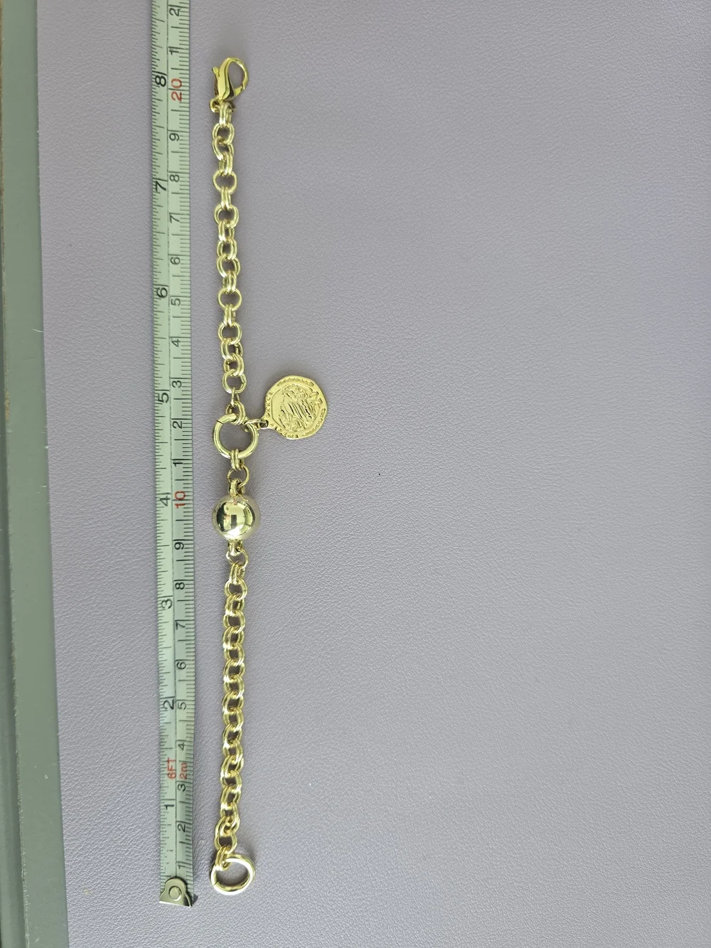 Gold Tone Chain Charm Bracelet with Hanging Coin, Like New! - Picture 6 of 8